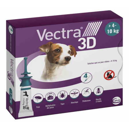 VECTRA 3 D DLA PSÓW >4 - 10 KG - 1 PIPETA - Pchły Kleszcze